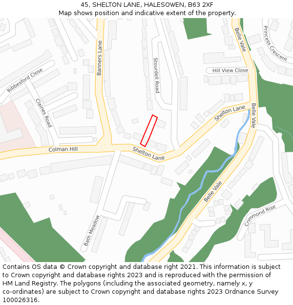 45, SHELTON LANE, HALESOWEN, B63 2XF: Location map and indicative extent of plot