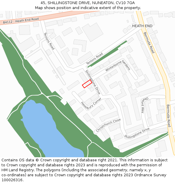 45, SHILLINGSTONE DRIVE, NUNEATON, CV10 7GA: Location map and indicative extent of plot