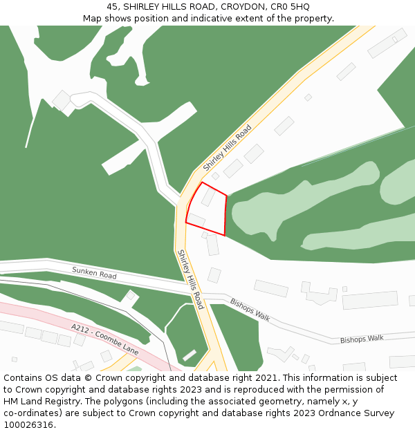 45, SHIRLEY HILLS ROAD, CROYDON, CR0 5HQ: Location map and indicative extent of plot