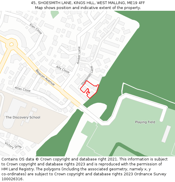 45, SHOESMITH LANE, KINGS HILL, WEST MALLING, ME19 4FF: Location map and indicative extent of plot