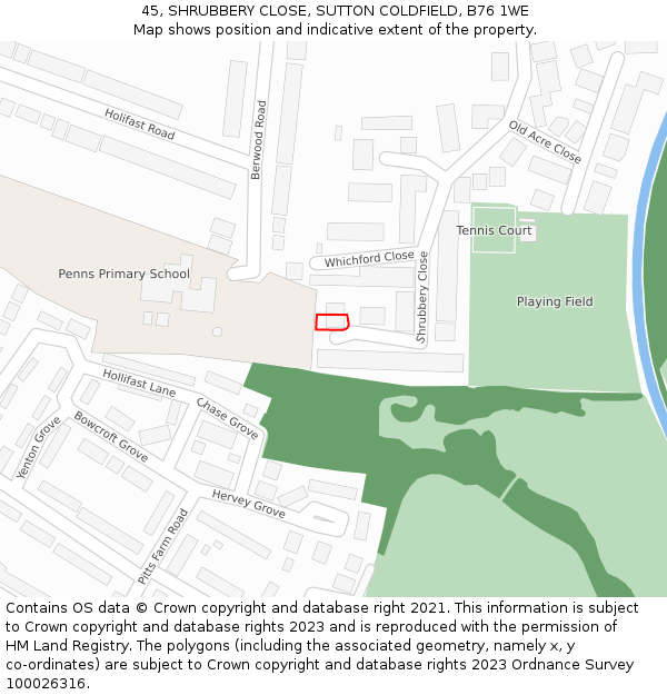 45, SHRUBBERY CLOSE, SUTTON COLDFIELD, B76 1WE: Location map and indicative extent of plot