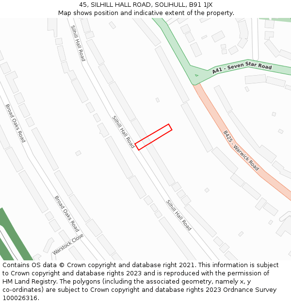 45, SILHILL HALL ROAD, SOLIHULL, B91 1JX: Location map and indicative extent of plot