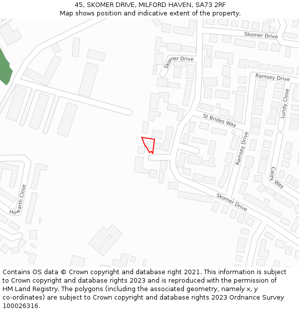 45, SKOMER DRIVE, MILFORD HAVEN, SA73 2RF: Location map and indicative extent of plot