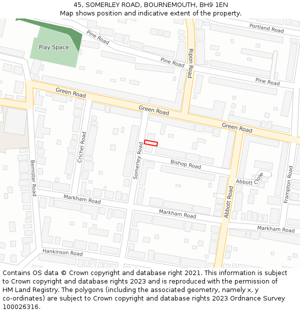 45, SOMERLEY ROAD, BOURNEMOUTH, BH9 1EN: Location map and indicative extent of plot