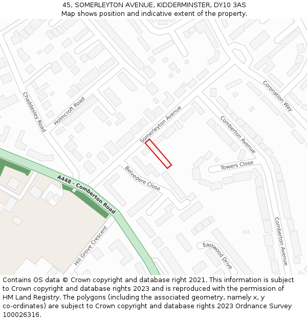 45, SOMERLEYTON AVENUE, KIDDERMINSTER, DY10 3AS: Location map and indicative extent of plot