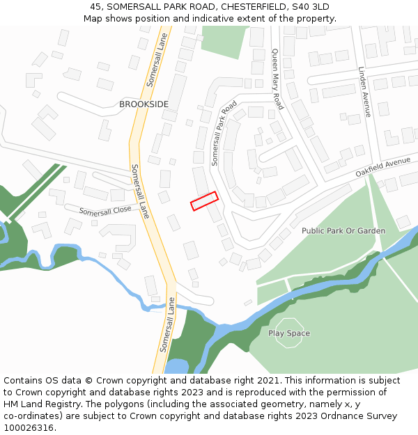 45, SOMERSALL PARK ROAD, CHESTERFIELD, S40 3LD: Location map and indicative extent of plot