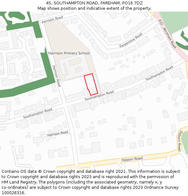 45, SOUTHAMPTON ROAD, FAREHAM, PO16 7DZ: Location map and indicative extent of plot