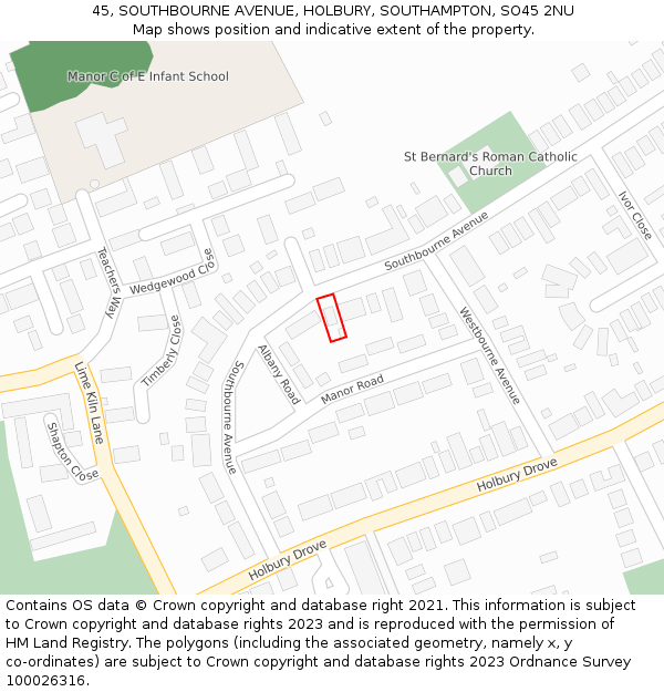 45, SOUTHBOURNE AVENUE, HOLBURY, SOUTHAMPTON, SO45 2NU: Location map and indicative extent of plot