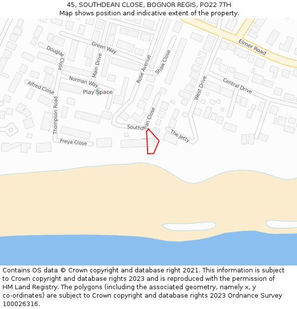 45, SOUTHDEAN CLOSE, BOGNOR REGIS, PO22 7TH: Location map and indicative extent of plot