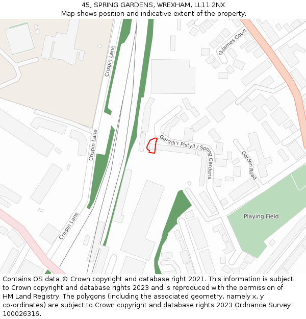 45, SPRING GARDENS, WREXHAM, LL11 2NX: Location map and indicative extent of plot