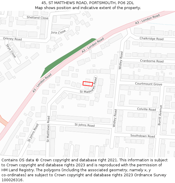 45, ST MATTHEWS ROAD, PORTSMOUTH, PO6 2DL: Location map and indicative extent of plot