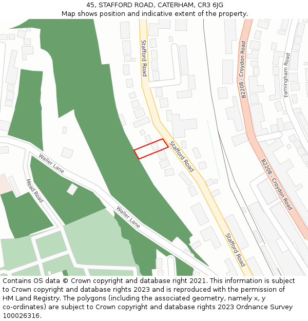 45, STAFFORD ROAD, CATERHAM, CR3 6JG: Location map and indicative extent of plot