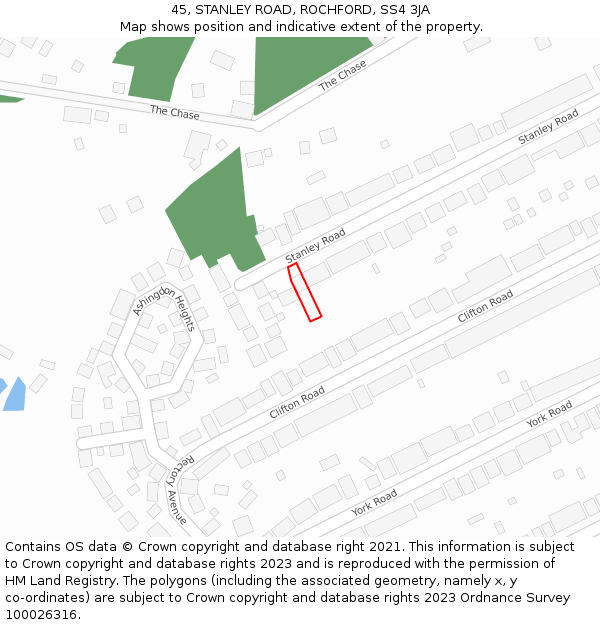 45, STANLEY ROAD, ROCHFORD, SS4 3JA: Location map and indicative extent of plot