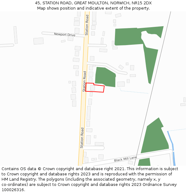 45, STATION ROAD, GREAT MOULTON, NORWICH, NR15 2DX: Location map and indicative extent of plot