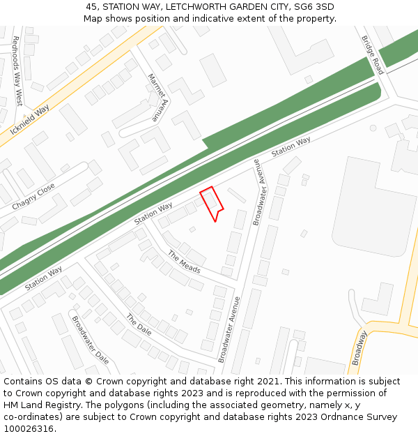 45, STATION WAY, LETCHWORTH GARDEN CITY, SG6 3SD: Location map and indicative extent of plot