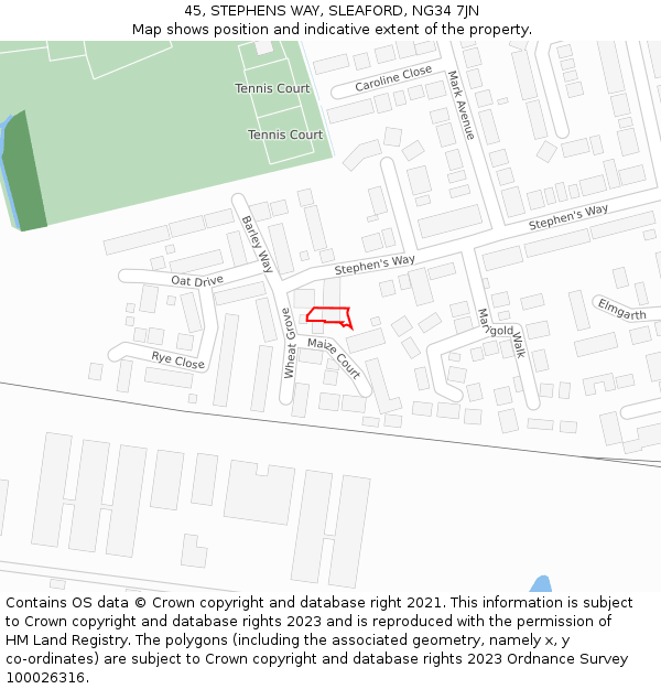 45, STEPHENS WAY, SLEAFORD, NG34 7JN: Location map and indicative extent of plot