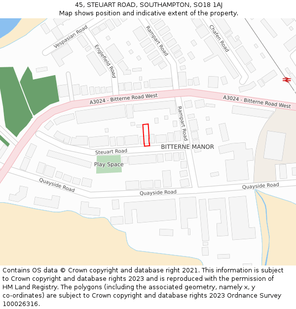 45, STEUART ROAD, SOUTHAMPTON, SO18 1AJ: Location map and indicative extent of plot