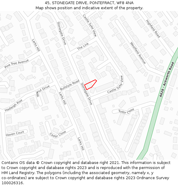 45, STONEGATE DRIVE, PONTEFRACT, WF8 4NA: Location map and indicative extent of plot