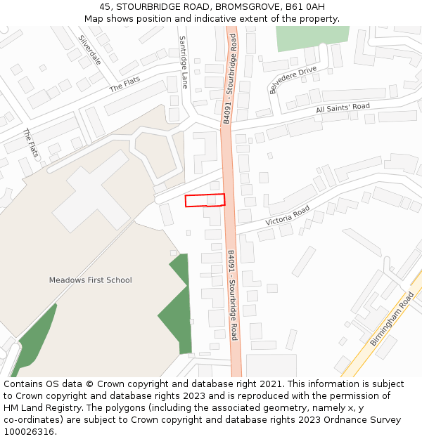 45, STOURBRIDGE ROAD, BROMSGROVE, B61 0AH: Location map and indicative extent of plot