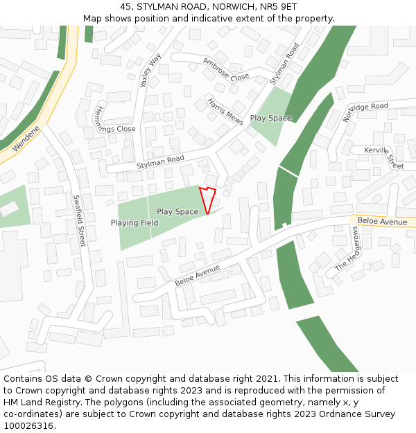 45, STYLMAN ROAD, NORWICH, NR5 9ET: Location map and indicative extent of plot