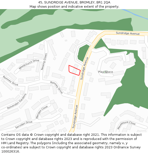 45, SUNDRIDGE AVENUE, BROMLEY, BR1 2QA: Location map and indicative extent of plot