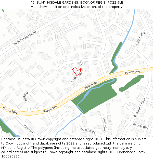 45, SUNNINGDALE GARDENS, BOGNOR REGIS, PO22 9LE: Location map and indicative extent of plot