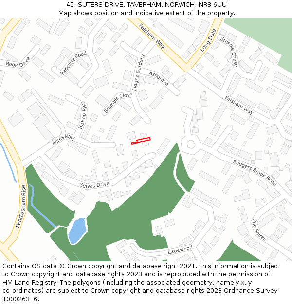 45, SUTERS DRIVE, TAVERHAM, NORWICH, NR8 6UU: Location map and indicative extent of plot