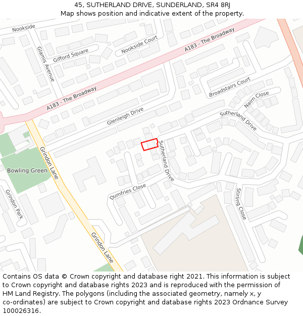 45, SUTHERLAND DRIVE, SUNDERLAND, SR4 8RJ: Location map and indicative extent of plot