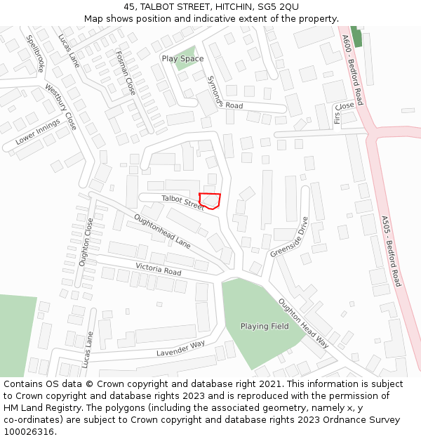 45, TALBOT STREET, HITCHIN, SG5 2QU: Location map and indicative extent of plot