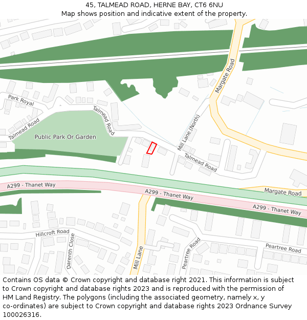 45, TALMEAD ROAD, HERNE BAY, CT6 6NU: Location map and indicative extent of plot