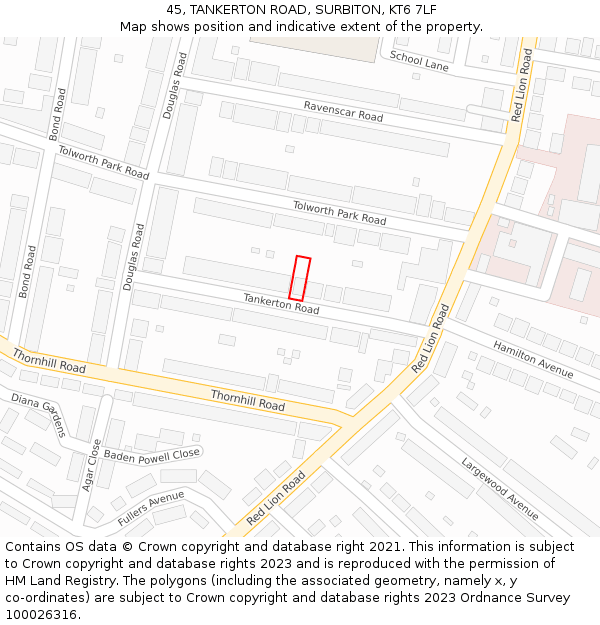 45, TANKERTON ROAD, SURBITON, KT6 7LF: Location map and indicative extent of plot