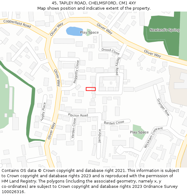 45, TAPLEY ROAD, CHELMSFORD, CM1 4XY: Location map and indicative extent of plot