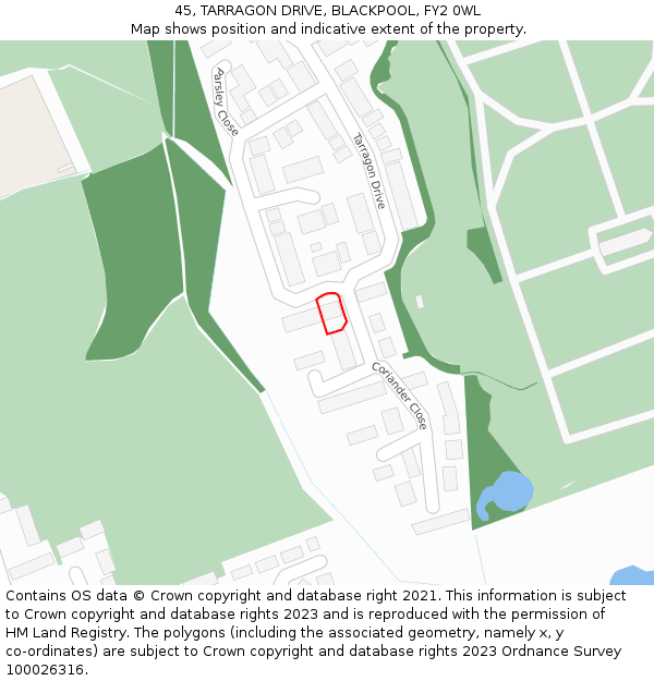 45, TARRAGON DRIVE, BLACKPOOL, FY2 0WL: Location map and indicative extent of plot