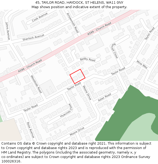 45, TAYLOR ROAD, HAYDOCK, ST HELENS, WA11 0NY: Location map and indicative extent of plot