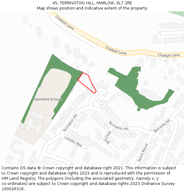 45, TERRINGTON HILL, MARLOW, SL7 2RE: Location map and indicative extent of plot