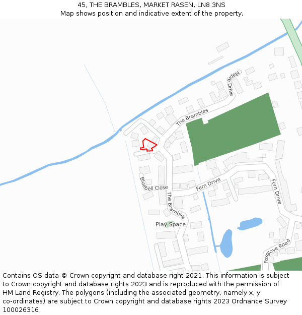 45, THE BRAMBLES, MARKET RASEN, LN8 3NS: Location map and indicative extent of plot