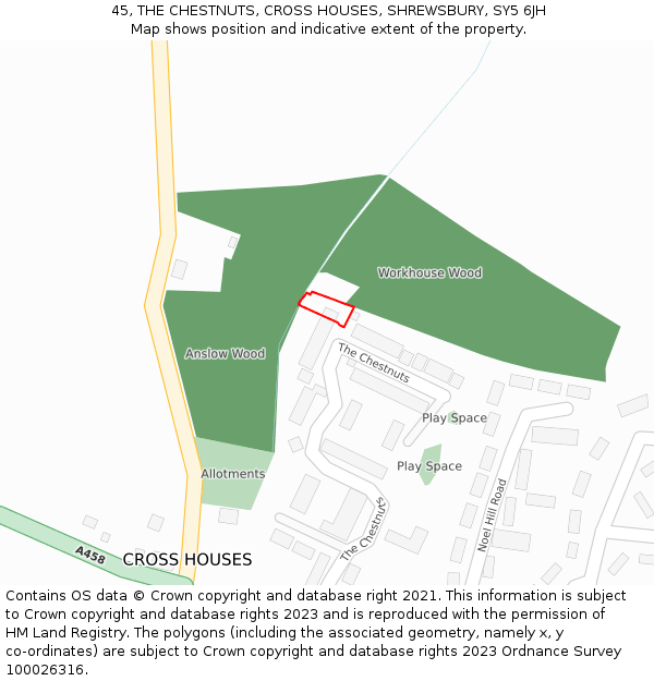 45, THE CHESTNUTS, CROSS HOUSES, SHREWSBURY, SY5 6JH: Location map and indicative extent of plot