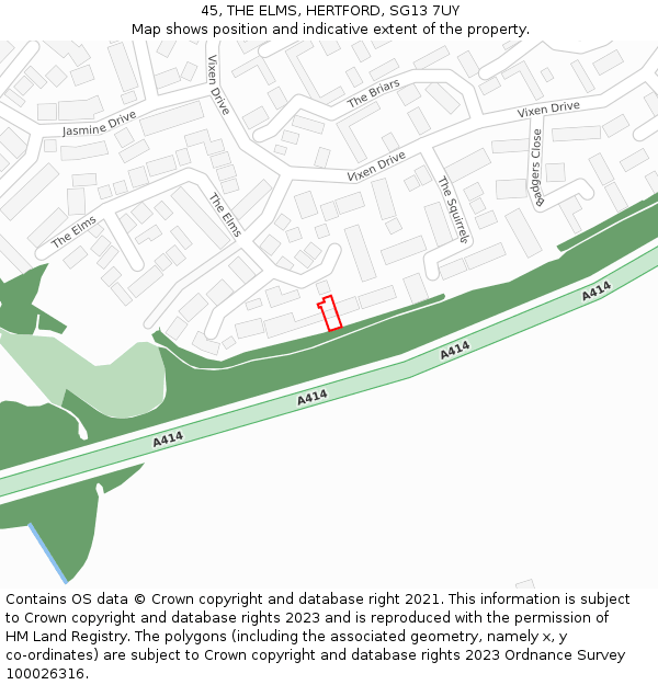 45, THE ELMS, HERTFORD, SG13 7UY: Location map and indicative extent of plot