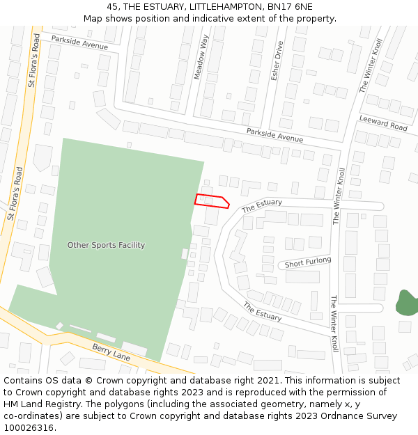 45, THE ESTUARY, LITTLEHAMPTON, BN17 6NE: Location map and indicative extent of plot