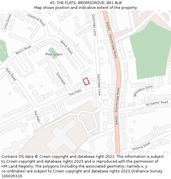 45, THE FLATS, BROMSGROVE, B61 8LB: Location map and indicative extent of plot