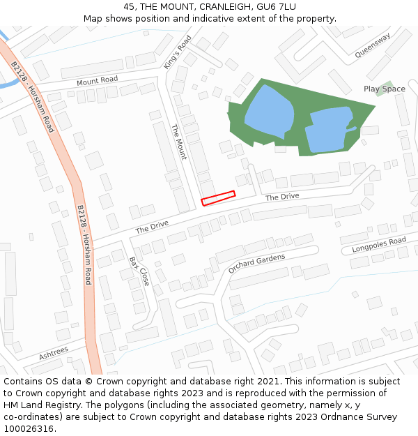 45, THE MOUNT, CRANLEIGH, GU6 7LU: Location map and indicative extent of plot