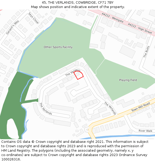 45, THE VERLANDS, COWBRIDGE, CF71 7BY: Location map and indicative extent of plot