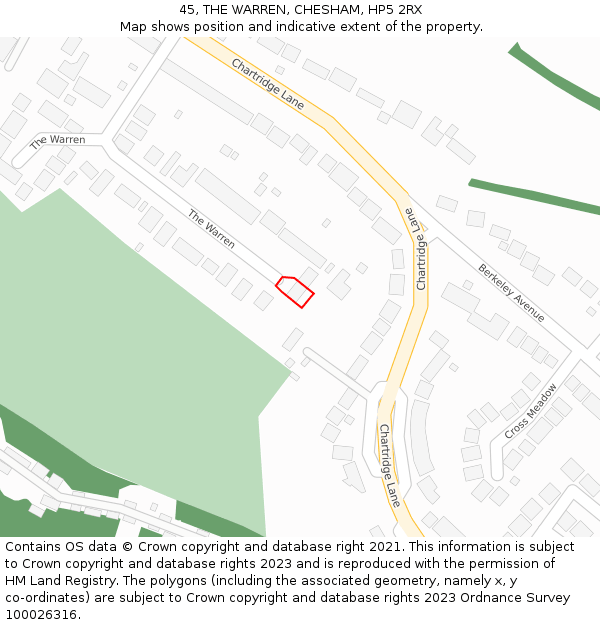 45, THE WARREN, CHESHAM, HP5 2RX: Location map and indicative extent of plot