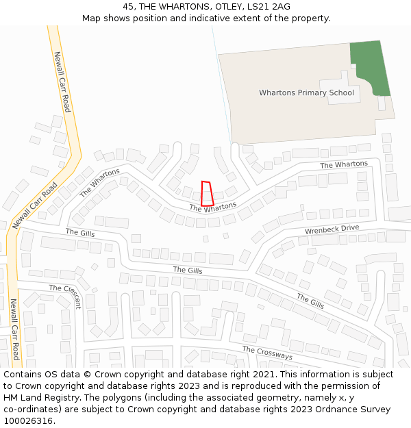 45, THE WHARTONS, OTLEY, LS21 2AG: Location map and indicative extent of plot