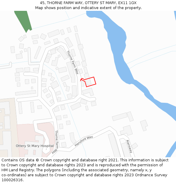 45, THORNE FARM WAY, OTTERY ST MARY, EX11 1GX: Location map and indicative extent of plot