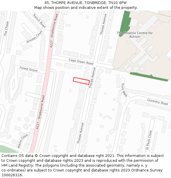 45, THORPE AVENUE, TONBRIDGE, TN10 4PW: Location map and indicative extent of plot