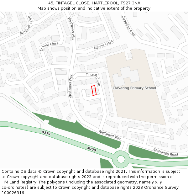 45, TINTAGEL CLOSE, HARTLEPOOL, TS27 3NA: Location map and indicative extent of plot