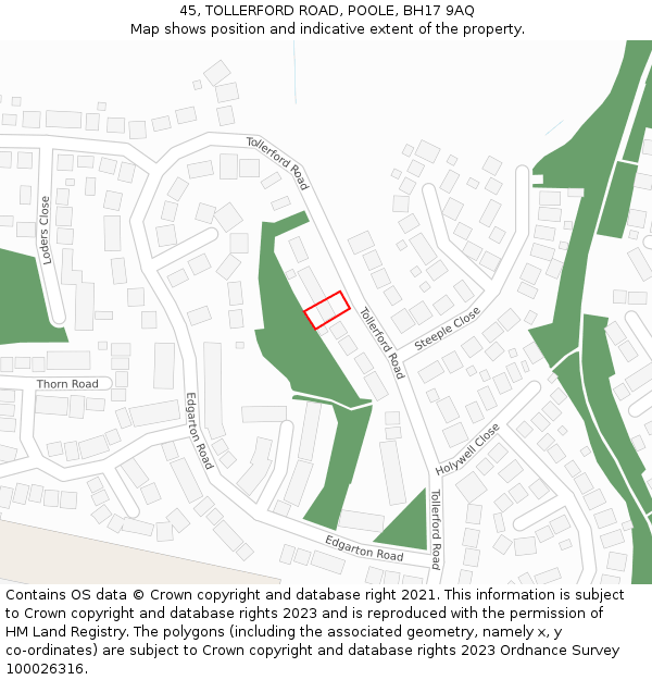 45, TOLLERFORD ROAD, POOLE, BH17 9AQ: Location map and indicative extent of plot