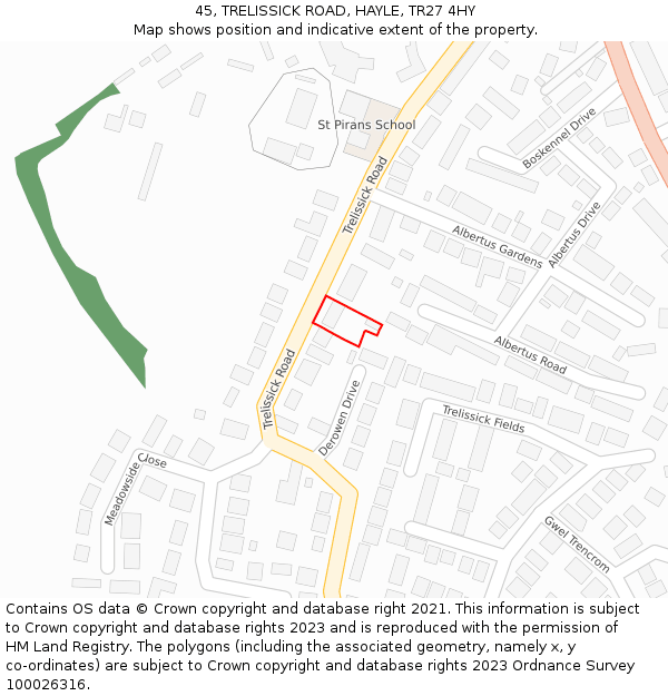 45, TRELISSICK ROAD, HAYLE, TR27 4HY: Location map and indicative extent of plot