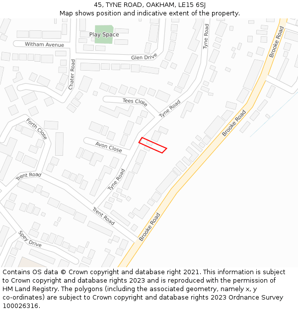 45, TYNE ROAD, OAKHAM, LE15 6SJ: Location map and indicative extent of plot